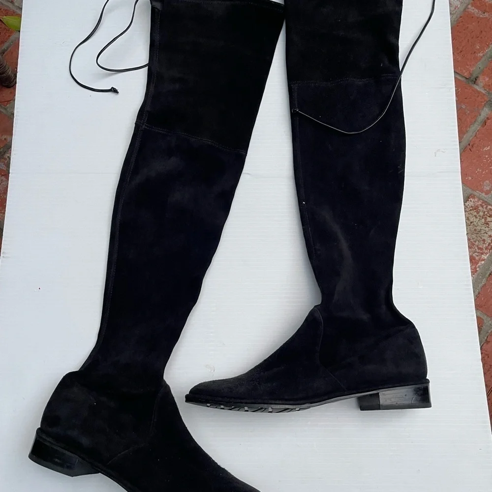 Stuart Weitzman OTK Lowland Boots Shoes Suede Over the Knee Black